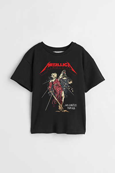 Darkia Metallica Justice For All Rock Müzik Grubu Baskılı Tasarım Unisex Çocuk Tişört