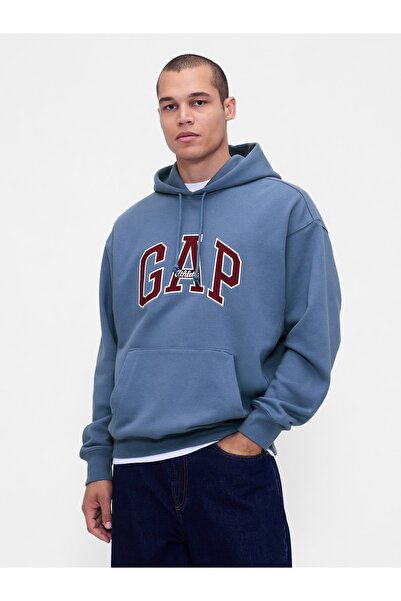 GAP Erkek Mavi Heavyweight Oversized Logo Sweatshirt