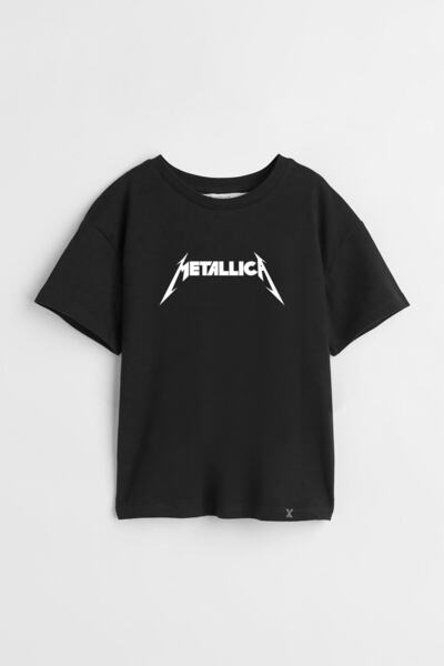 Darkia تي شيرت ميتاليكا أبيض مطبوع مخصص للأطفال للجنسين