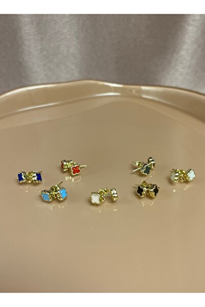 Side Gold Kuyumculuk 14 Ayar Altın Lacivert Yonca Küpe