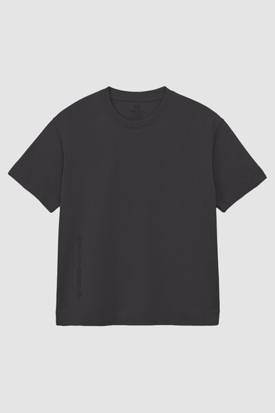TOMMY LIFE Anthracite Printed O-Neck Comfortable Form Oversized Plus Size T-Shirt - 88472