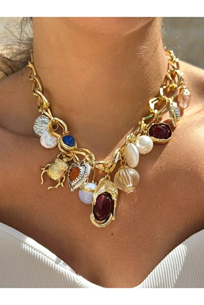 MyladyAccessoriess Vintage Ve İnci Charm Detay Kolye