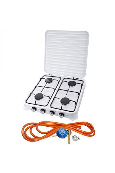 MXM Aragaz alb pe gaz, 4 arzătoare + kit GPL reglabil RH-10 + tub flexibil 2M + 2 cleme