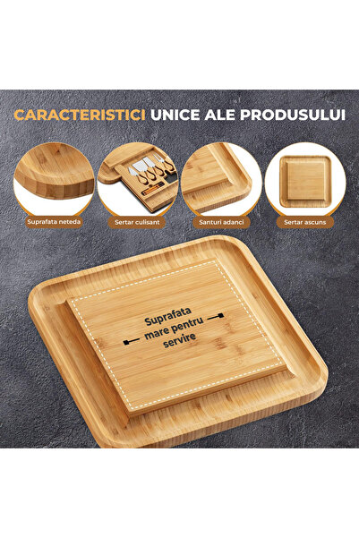Elindor Set de platouri de servire din bambus, cuțite pentru brânză, furculițe, etichete – Ideal pentru aperitive