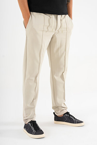 Souris Ανδρικό αθλητικό παντελόνι με κρεμ ριγέ, διπλό πόδι Jogger