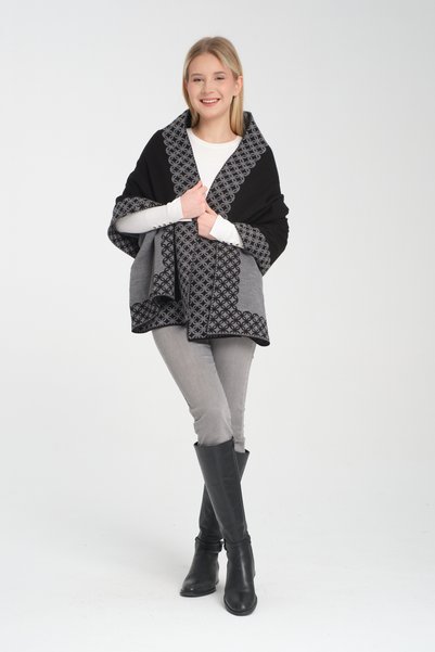VEGA MODA Ring Patterned Knitwear Shoulder Shawl – Stylish and Comfortable Poncho Model, Women's Shoulder Shawl, Winter Shoulder Shawl