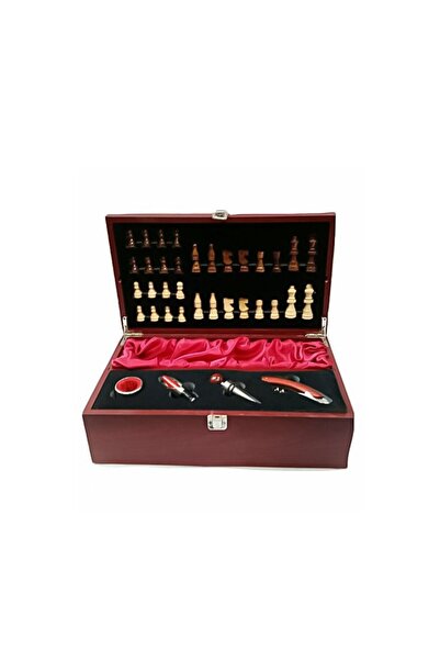 Doty Elegant SmartGift Set for Wine Bottle and Accessories with Chess Board, Cherry Color,