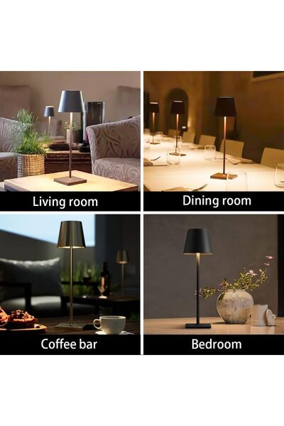 VALUE Set of 2 wireless lamps, touch dimming, wireless, waterproof, rechargeable, 3 color modes, black