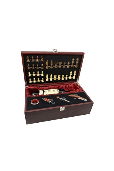Doty Elegant SmartGift Set for Wine Bottle and Accessories with Chess Board, Cherry Color,
