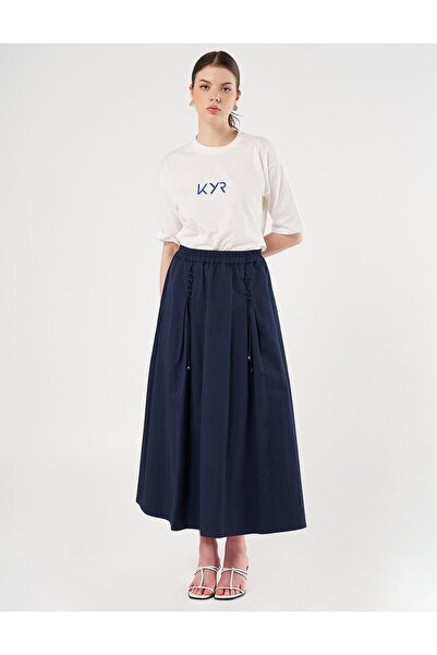 Kayra Bağcık Detaylı Yüksek Bel Etek - K.Lacivert