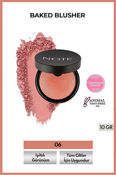 NOTE Baked Blusher Işıltılı Fırınlanmış Toz Allık - 06 Hot Rose