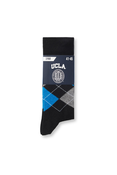 UCLA Armand 3-Piece Black Navy Blue Gray Long Jacquard Standard Fit Unisex Socks