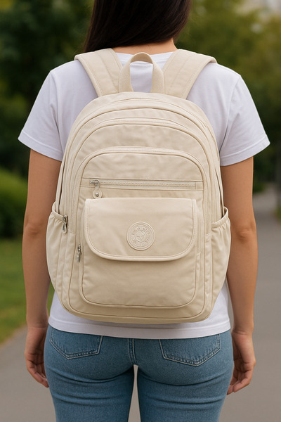Saria Moda Cream Waterproof School Size Multi-Compartment Bag