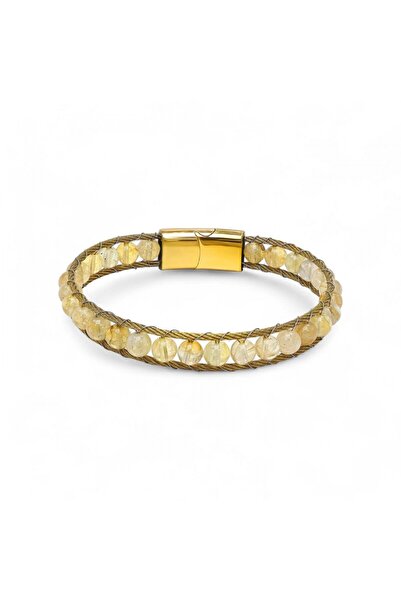 SeyCey.co سوار رجالي من حجر السيترين الطبيعي المغلق بقفل من التيتانيوم وحبل م...