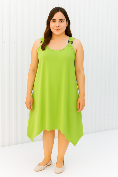 Cancanlı Kumaşçılık Plus Size Cotton Combed Open Green Casual Dress