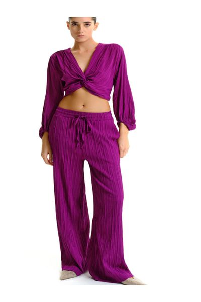 LUMİNA FASHİON Women's high-waisted pleated pants, size S, magenta color, LUMINA Fashion Italia