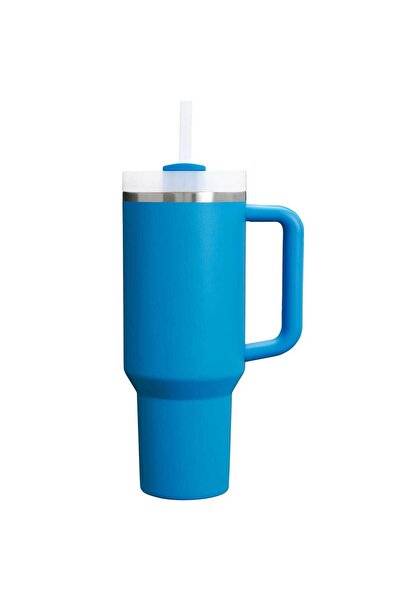 Elindor Thermos Mug, Stainless Steel, Double Wall Insulation, with Lid and Reusable Straw, Blue