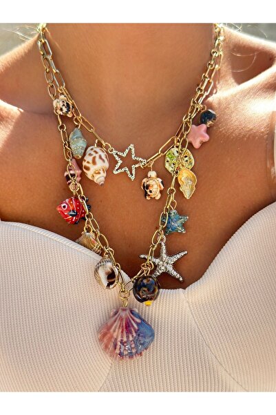 MyladyAccessoriess قلادة ملونة على شكل صدفة البحر ونجمة