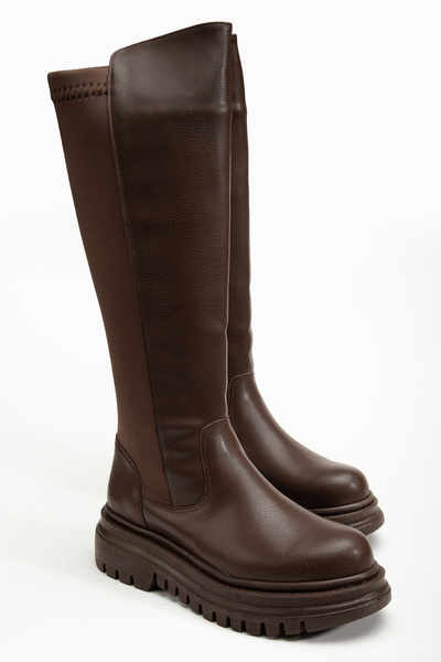 RİSSOLİ Bitter Brown Daily Women's Boots with Knee-Length Stretch Elastic
