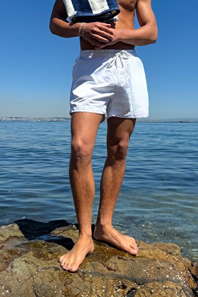 Flaw Wear White Back Pocket Detail Swim Shorts