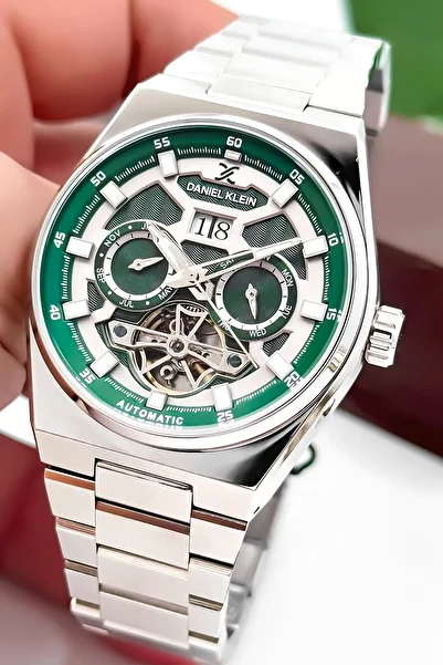Daniel Klein Automatic Mechanism Steel Cord Steel Case Men Wristwatch Silver-Green Zmdk1196