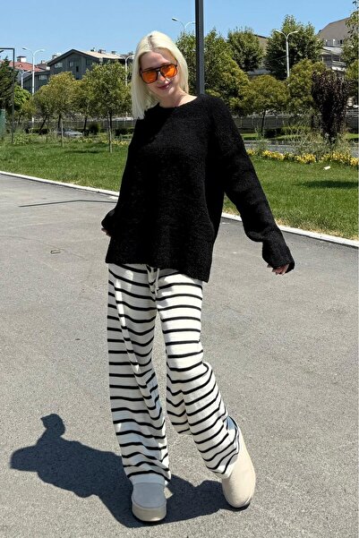 Madmext Black Crew Neck Women's Buklet Sweater Mg2480