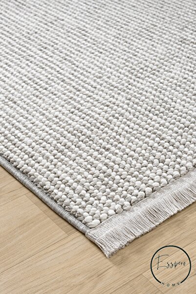 ESSPERO HOME Gri Beyaz Bukleli Yumuşak Salon Koridor Mutfak Çocuk Oturma Odası Halısı Yolluk