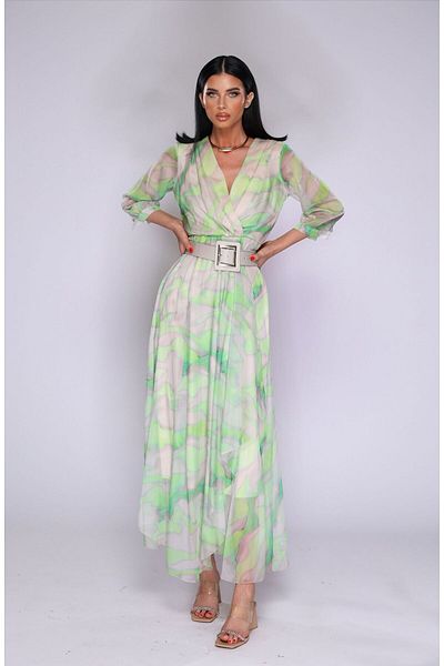 Pretty Flowy occasion dress with print in shades of vermillion