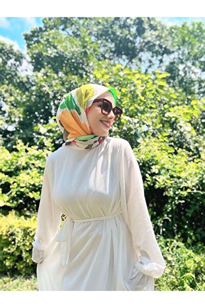 Modakaşmir Palette Pattern Bamboo Scarf - White - Khaki