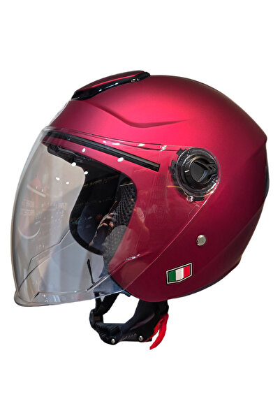 Free-M FREEM BORDO-KIRMIZI MAT AÇIK YARIM KASK (GÜNEŞ VİZÖRLÜ HAFİF MODEL)