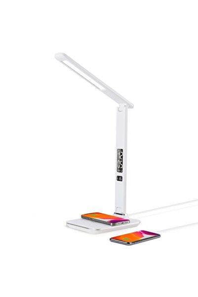 OEM Lampă de birou LED cu afișaj ceas, termometru, calendar și încărcare telefon wireless, albă