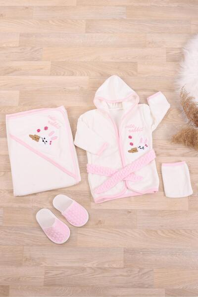 kidello طقم روب حمام فاخر للفتيات الصغيرات من Pink Ecru Rabbit