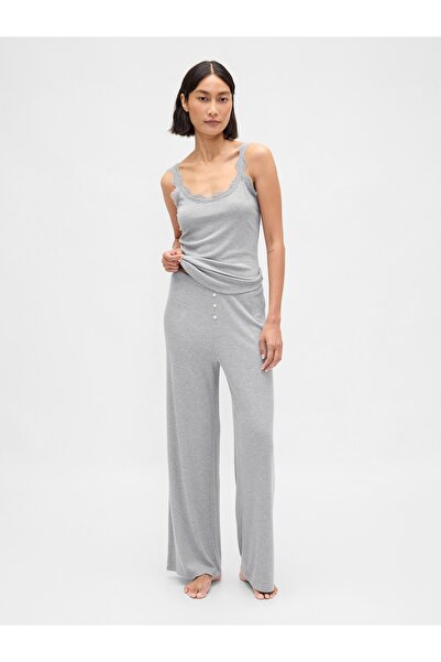 GAP Kadın Gri Mini Fitilli Wide-Leg Pijama Pantolon
