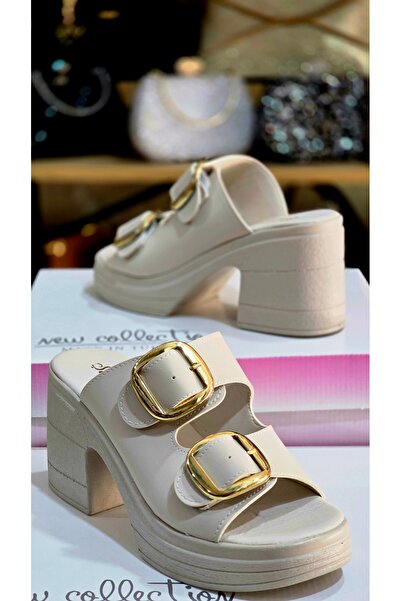 Şanzelize Buckle Detailed Thick Heeled Women's Shoes