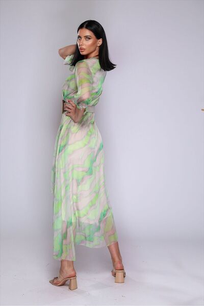 Pretty Flowy occasion dress with print in shades of vermillion