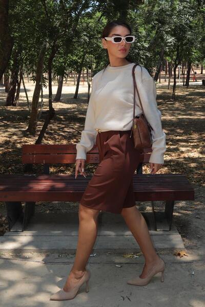 Madmext Beige Crew Neck Women's Knitwear Sweater Mg2494