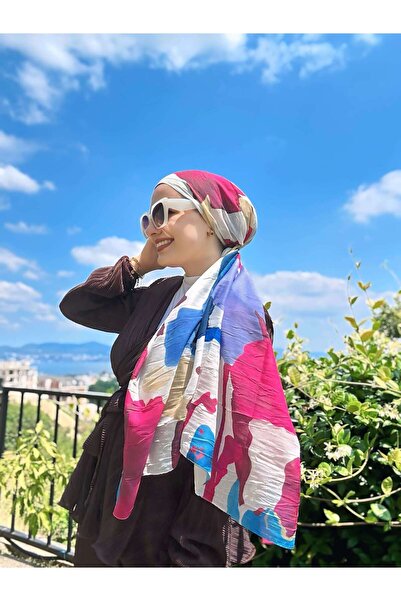 Modakaşmir Palette Pattern Bamboo Scarf - White - Cherry