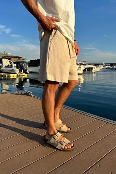 Flaw Wear Πλισέ μπεζ λινό σορτς