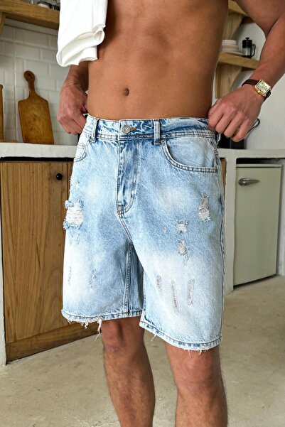 Flaw Wear Μπλε τζιν σορτς με σχισμές αντίκες