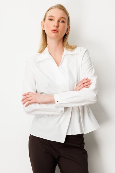 Ekol Double Breasted Collar Front Buckle Blouse