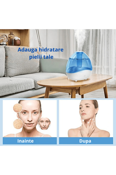 Elindor Umidificator cu ultrasunete profesional, 1,5 l, reglabil, silențios, alb/albastru