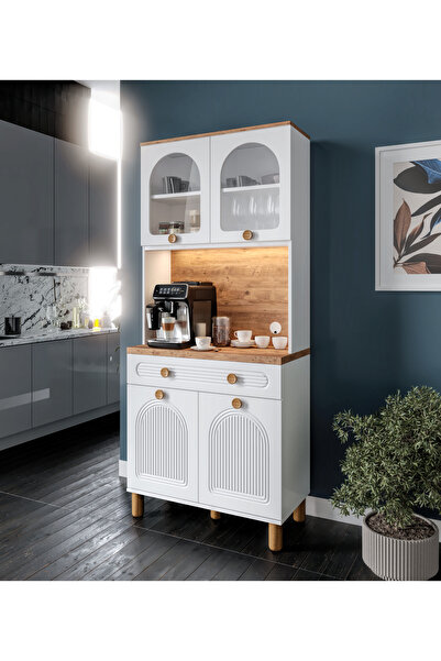 GuneyStore Rosa Kahve Köşesi - 93 cm MDF Mutfak Dolabı - LED Aydınlatmalı - Ücretsiz Montaj