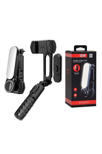 Techsuit Gimbal Mini Selfie Stick with Stabilizer, LED Q09, 70cm