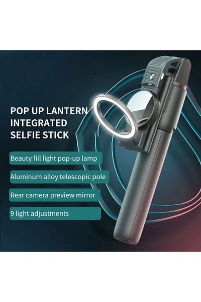 Techsuit Selfie stick with remote control, mirror, and LED K13