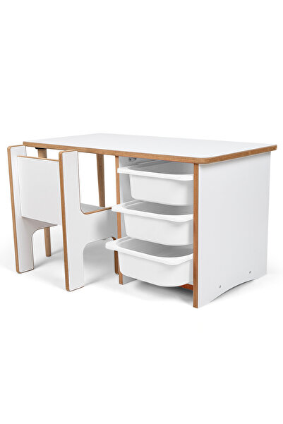 Industrial Living 3 Çekmeceli Çocuk Etkinlik Masası - Beyaz MDF - Beyaz Çekme...