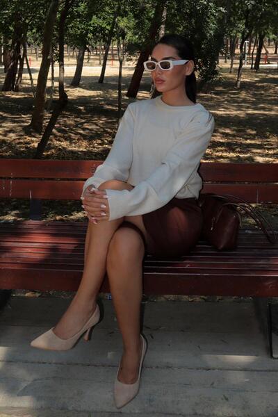 Madmext Beige Crew Neck Women's Knitwear Sweater Mg2494