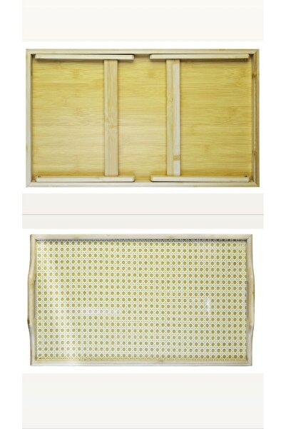 Bayev Bamboo 50X30 Decorative Pleasure Tray with Glass Legs 700654