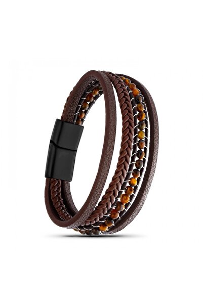 Merjann Accessories عين النمر سوار من الحجر الطبيعي والجلد