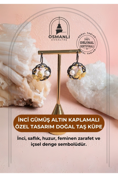 OSMANLI DOĞAL TAŞ Sertifikalı İnci Gümüş Altın Kaplamalı Özel Tasarım Doğal T...