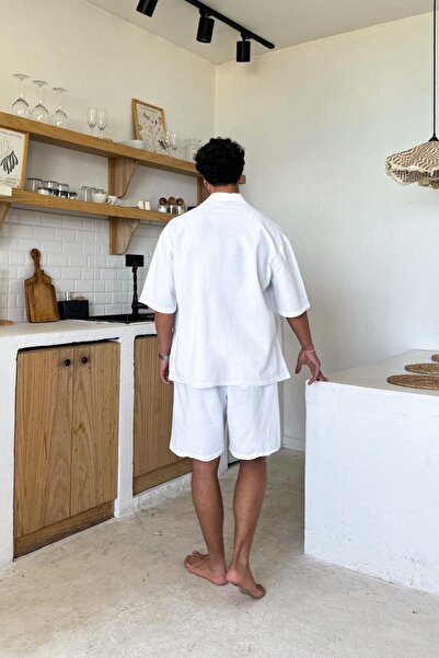 Flaw Wear White Linen Shorts with Elastic Waist